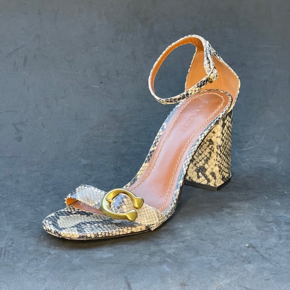 COACH snake print ankle strap block heels - Picture 2 of 7